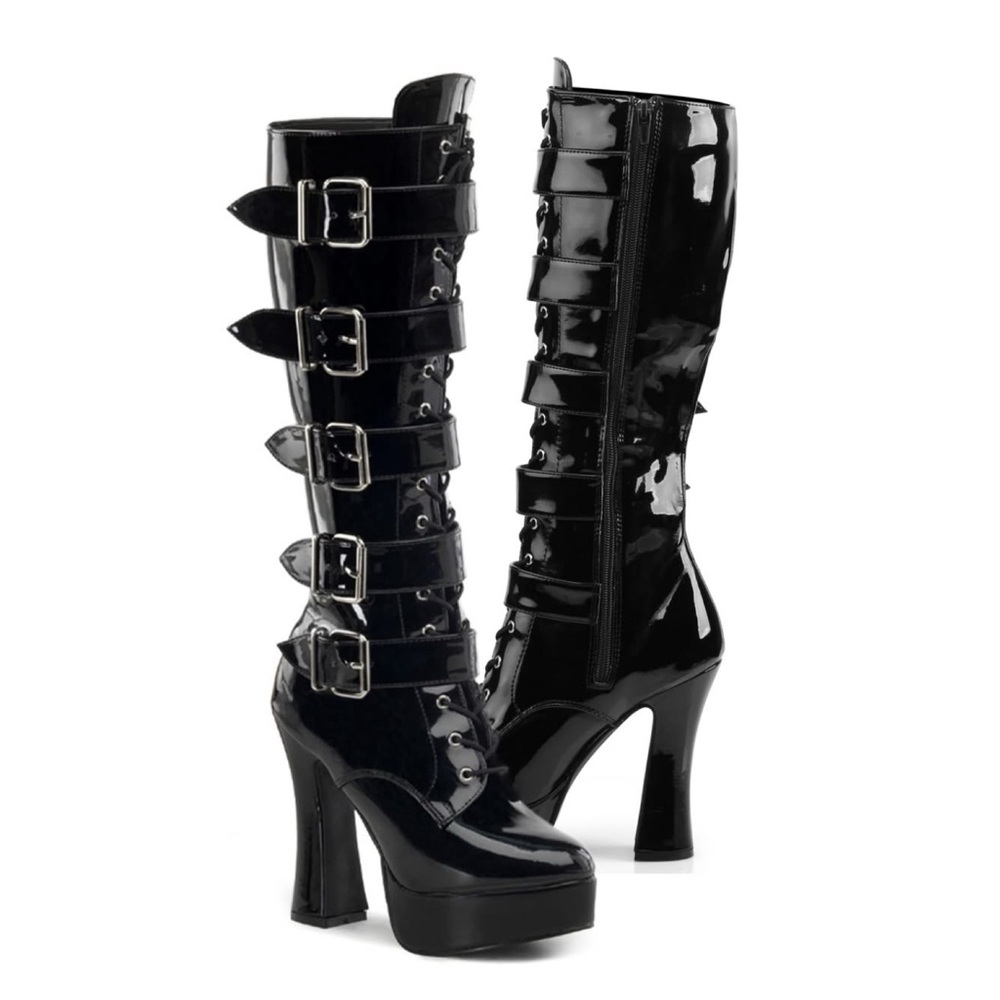 Pleaser ELECTRA-2042 Platform Boots BLACK PATENT Vegan Size 12